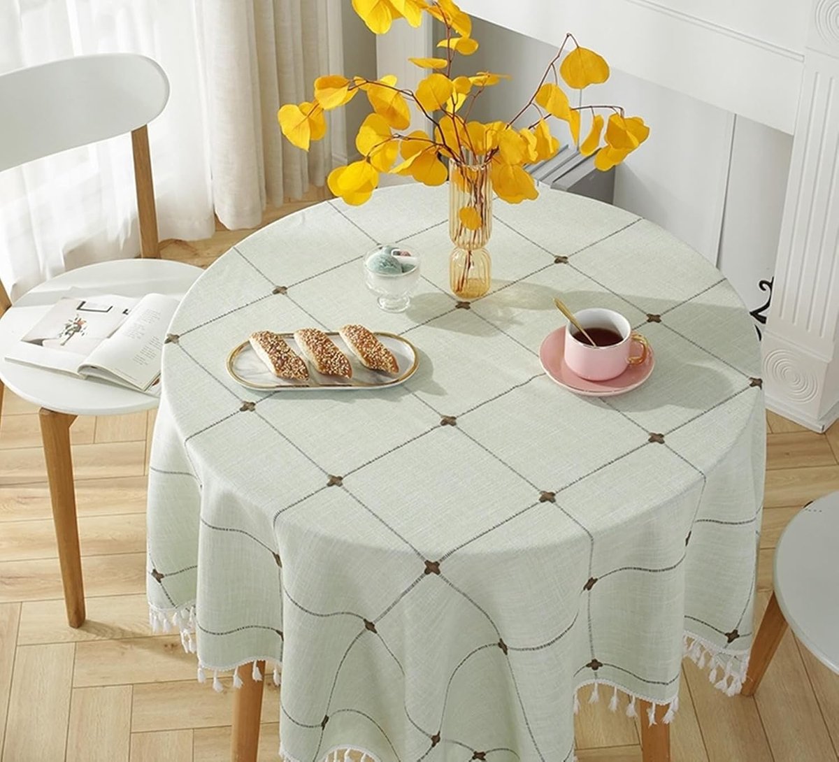 Tafelkleed - Rond kleed - Terras decoratie - Slijtvast polyester - 180 cm - Lichtgroen