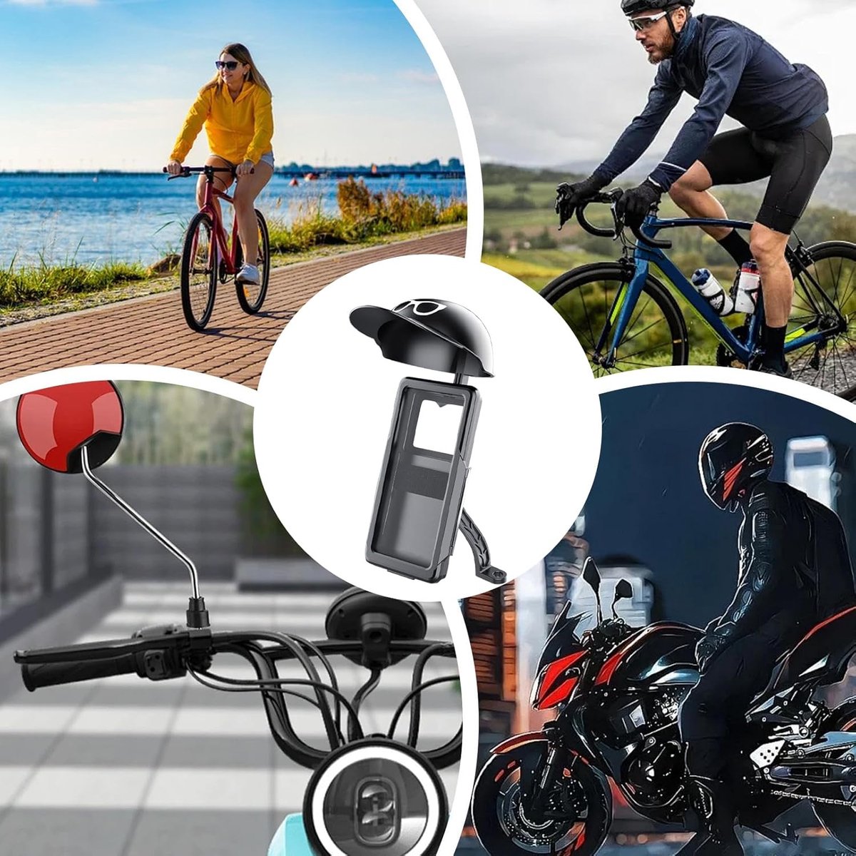 Telefoonhouder Scooter - Fiets Accessoire - Navigatie Buiten - Met Zonnekap - 26 cm - Zwart