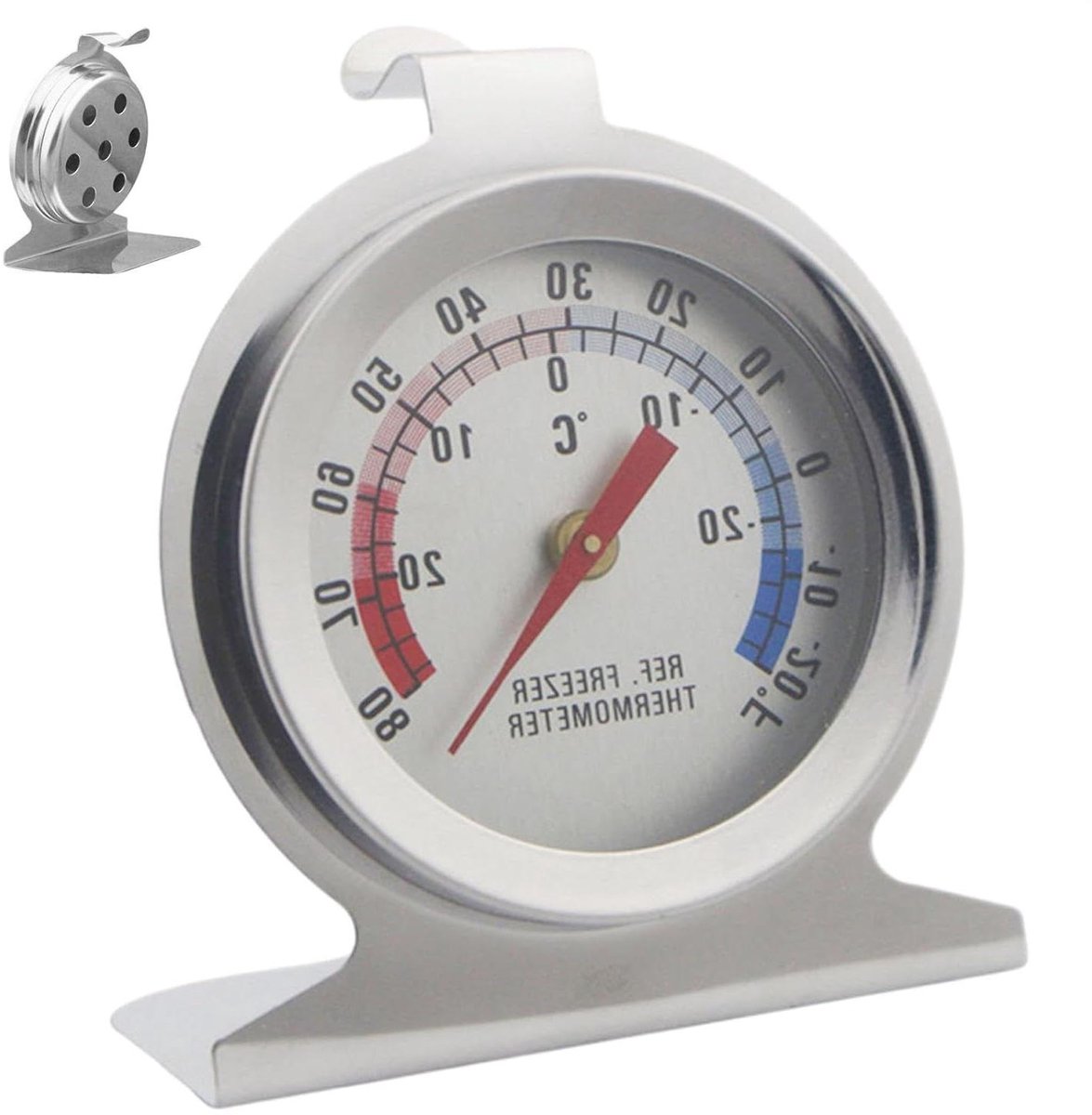 Koelkastthermometer Analoog - Temperatuurmeter Vriezer - Voedsel Bewaren - Roestbestendige Behuizing - 72 Centimeter - Zilver