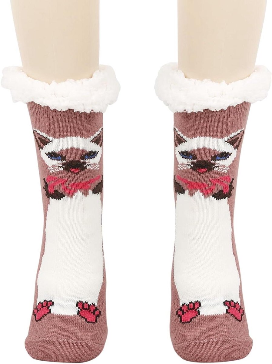 Antislip Sokken - Warme Pantoffelsokken - Comfort Thuis - Schattig Kattenmotief - Halfhoog Model - Multicolor