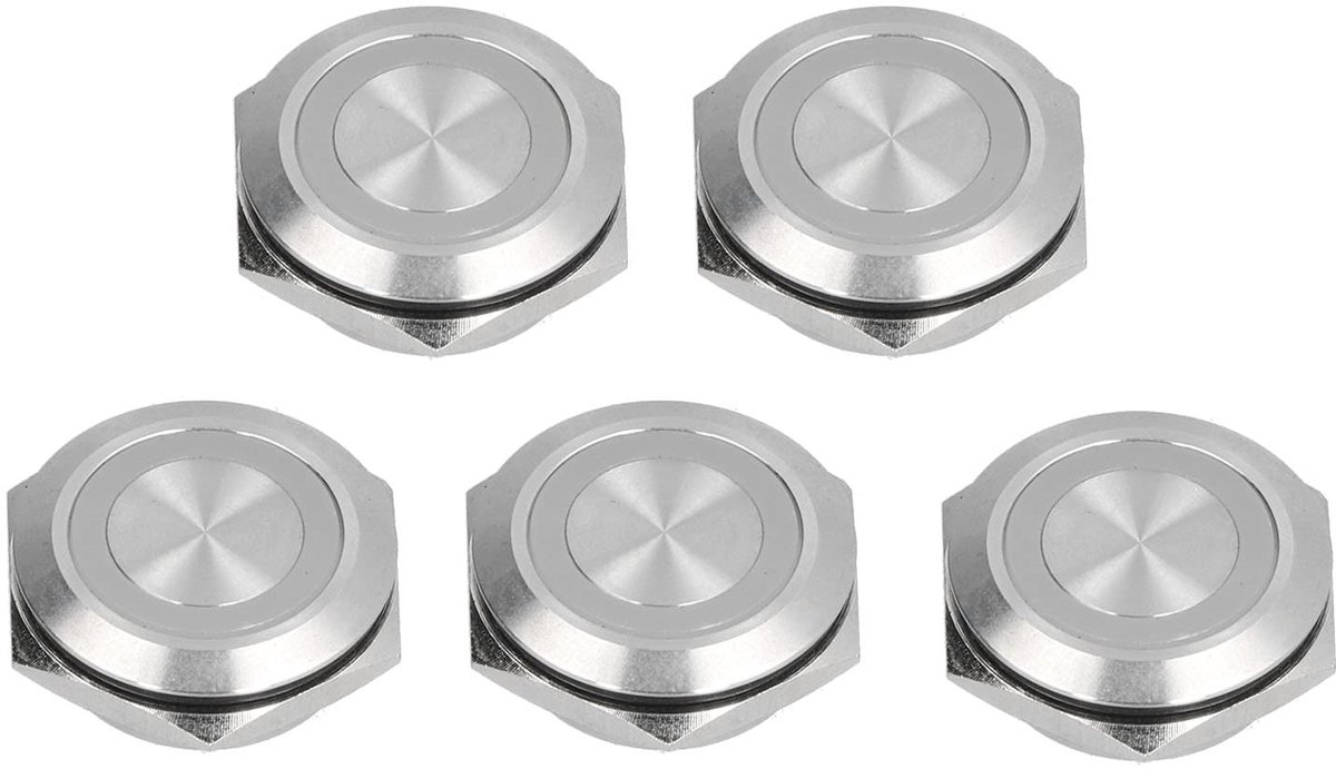 ONF3 - Pushbutton Switch 25mm - RVS met LED - 5 Stuks - Auto Reset - Drukknop - Elektronisch - Geschikt voor diverse toepassingen - Zilver
