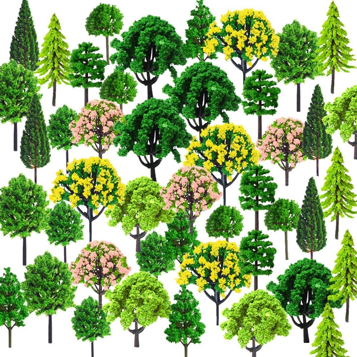 aladdien - Modelbouw bomen - Miniatuur landschap - 55 stuks - Gemengd - Realistische kleuren - Perfect voor diorama's - 3-7 cm