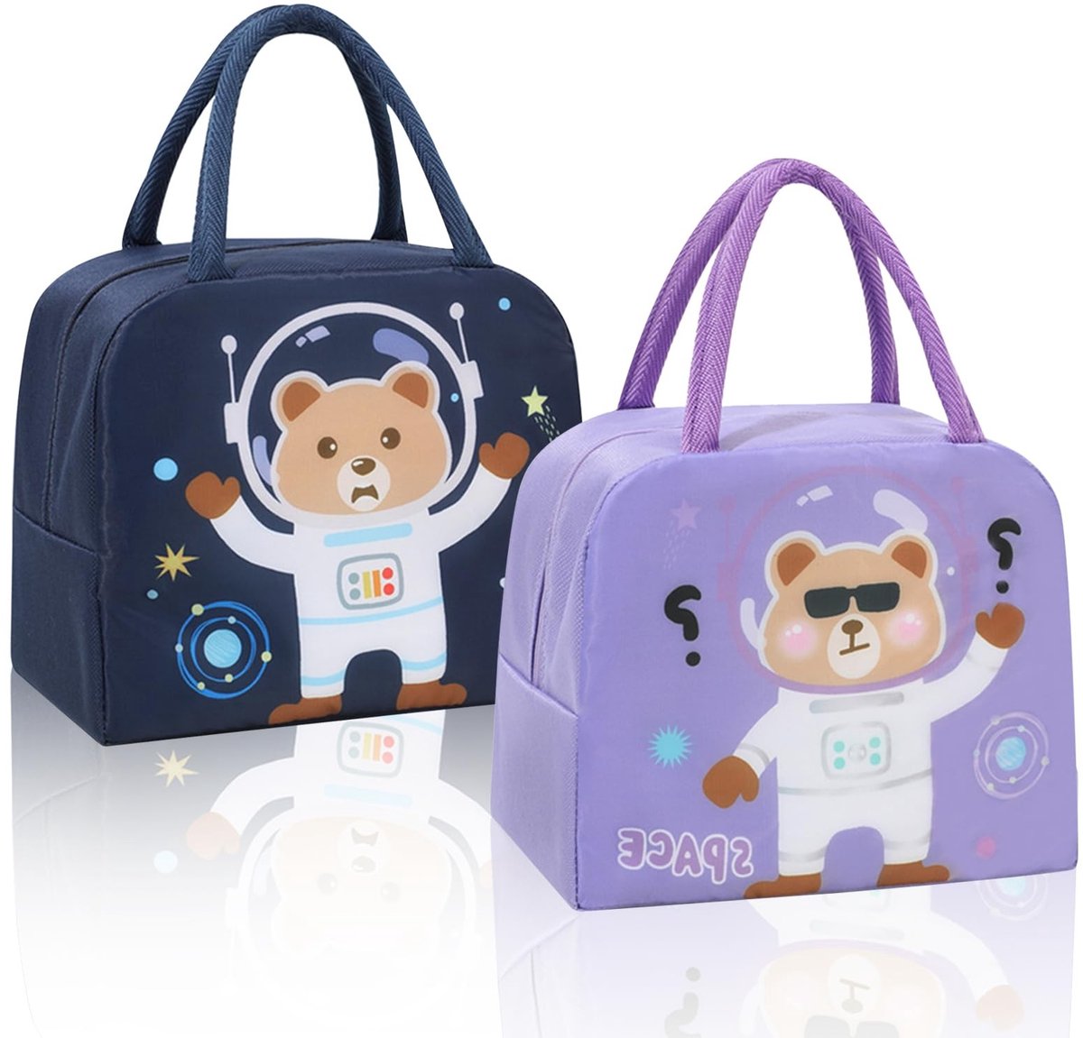 aladdien - Thermos Lunchzak - Koeltas voor Kinderen - Schattig Ruimtebeer Motief - Blauw en Paars - Ideaal voor School - Lunchaccessoire - Geschikt ...