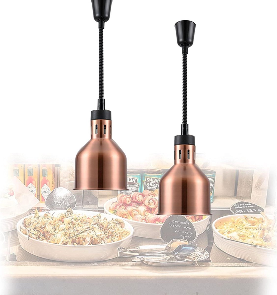 Voedselwarmers Horeca - Warmtelamp Buffet - Voedsel Warm Houden - Uitschuifbare Hoogte - 2 Stuks - Koper
