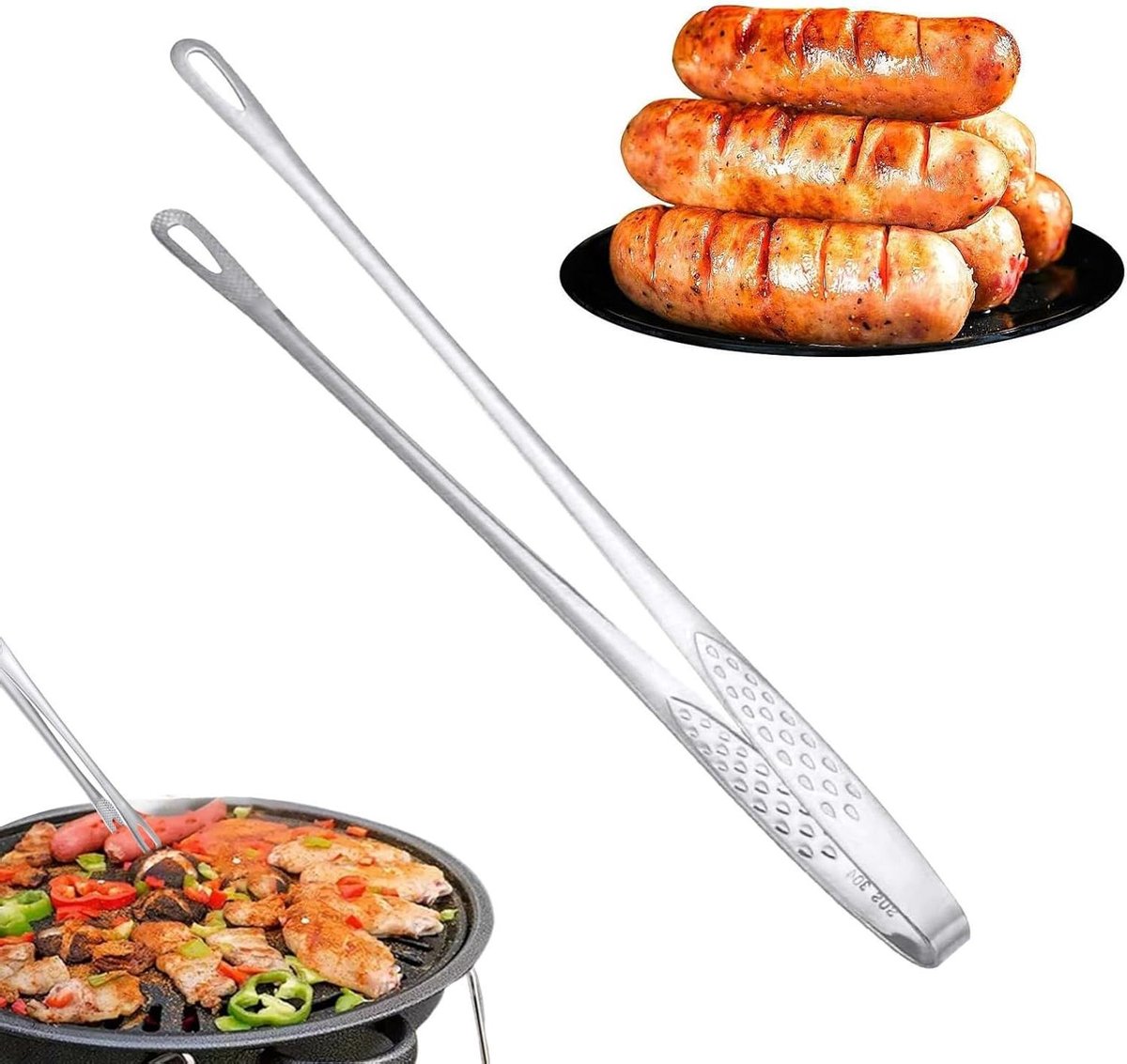 Barbecuetang - Grilltang - Buiten koken - Duurzaam metaal - 28 cm - Zilver