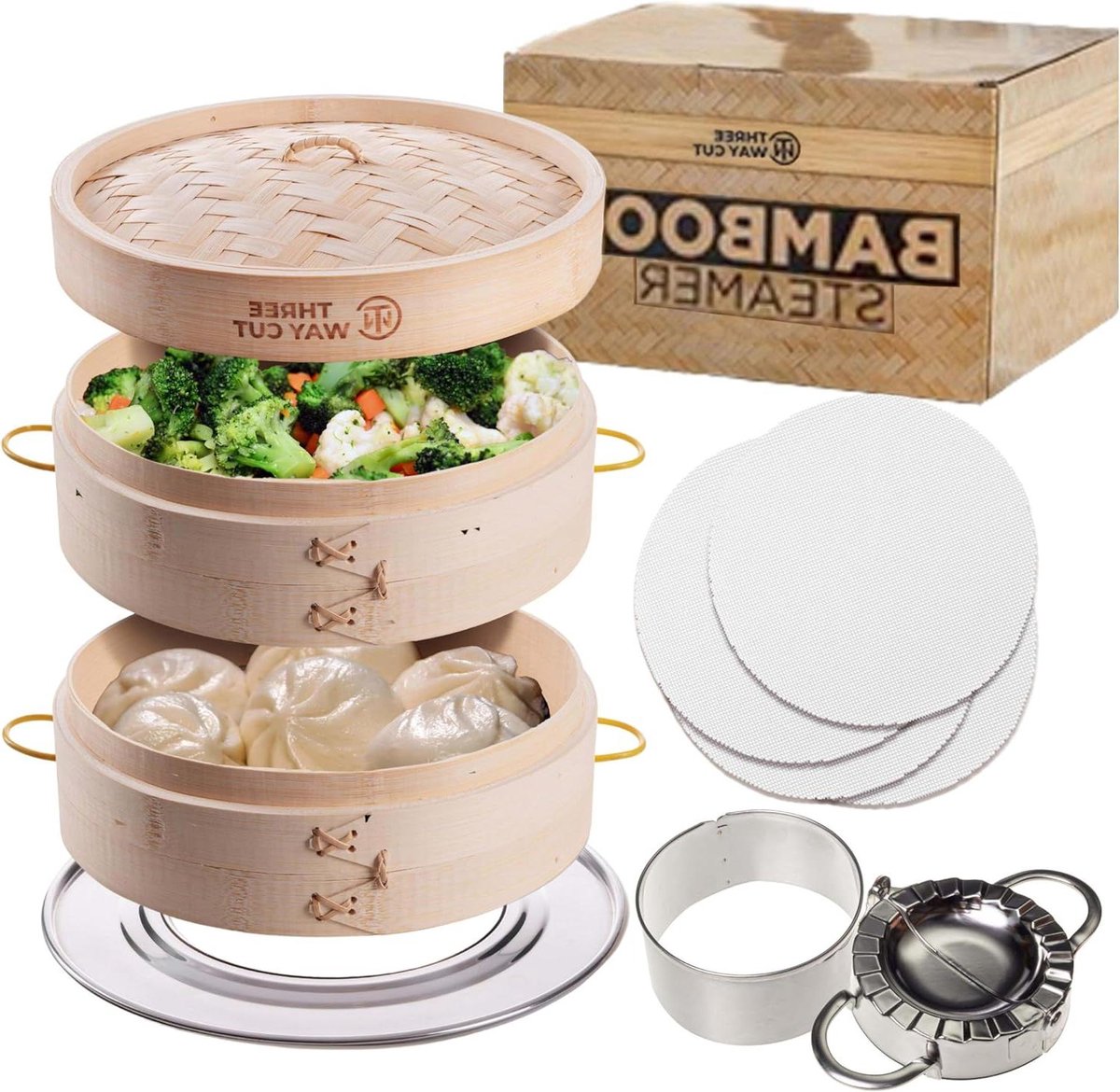 Bamboe Stoommand - Stoomoven Manden - Aziatisch Koken - Twee Lagen - 25 cm - Natuurlijk