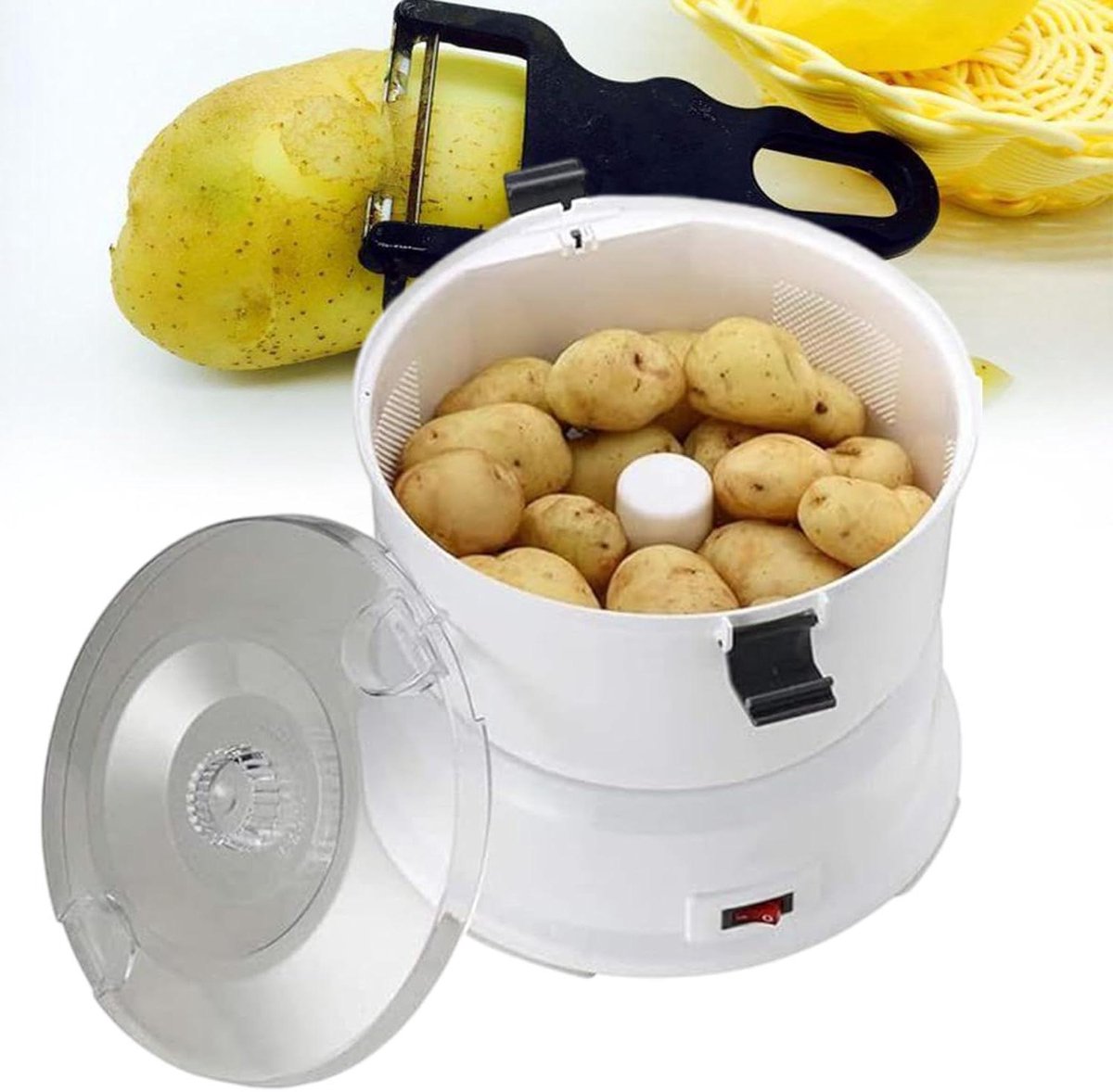 Automatische Aardappelschiller - Elektrische Schilmachine - Snel Groenten Schillen - Krachtige Koperen Motor - 1.7kg Capaciteit - Wit