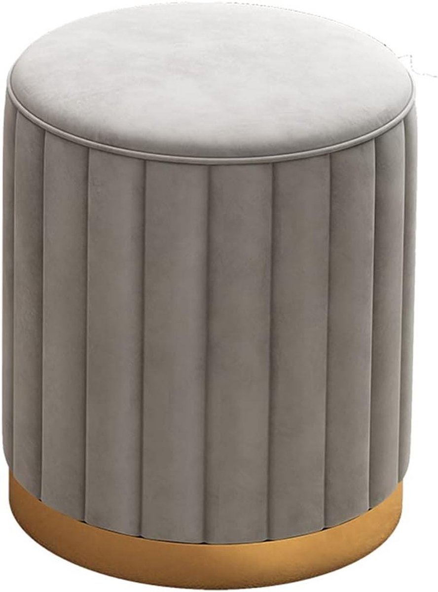 Ronde voetenbank - Ottomaan krukje - Voeten rusten - Zacht flanel comfort - 34cm breed 44cm hoog - Grijs