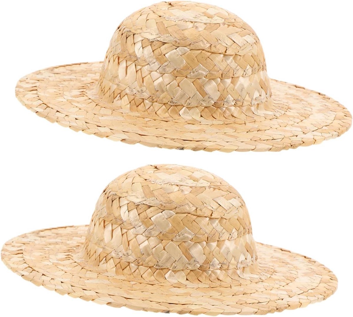 Mini Stro Hoeden - Poppen Accessoires - DIY Knutselen - Natuurlijke Textuur - 2 Stuks - Beige