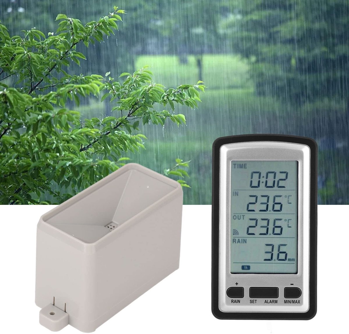Vt products - Digitale Draadloze Regenmeter - Weerstation voor Buitenshuis - Nauwkeurige Temperatuur- en Regenregistratie - Geschikt voor Tuin en Buit