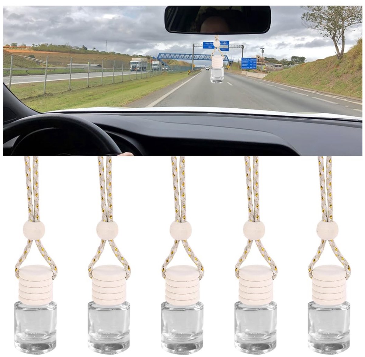 aladdien - Lege Parfumfles Auto - Aromatherapie Diffuser - Geurverspreider - Gekleurd Touw - Luchtverfrisser - Geschikt voor Vrouwen - 5 Stuks