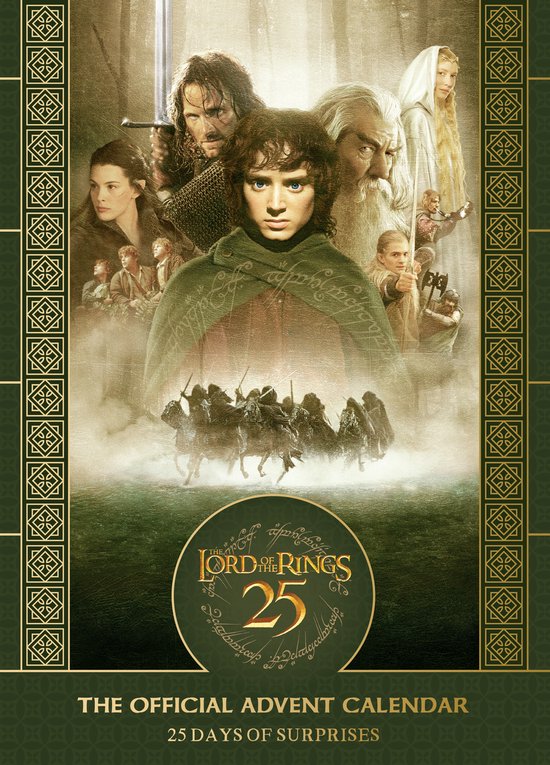 Officiële adventskalender van The Lord of the Rings met Frodo en Gandalf op de voorkant.