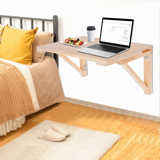 Wall Folding Table Wall Mounted Pine Folding Table 60 x 40 cm Foldable and Space Saving Table for Home Office, Kitchen, Balcony, Includes Mounting Accessories (60 x 40 cm) — afbeelding 3