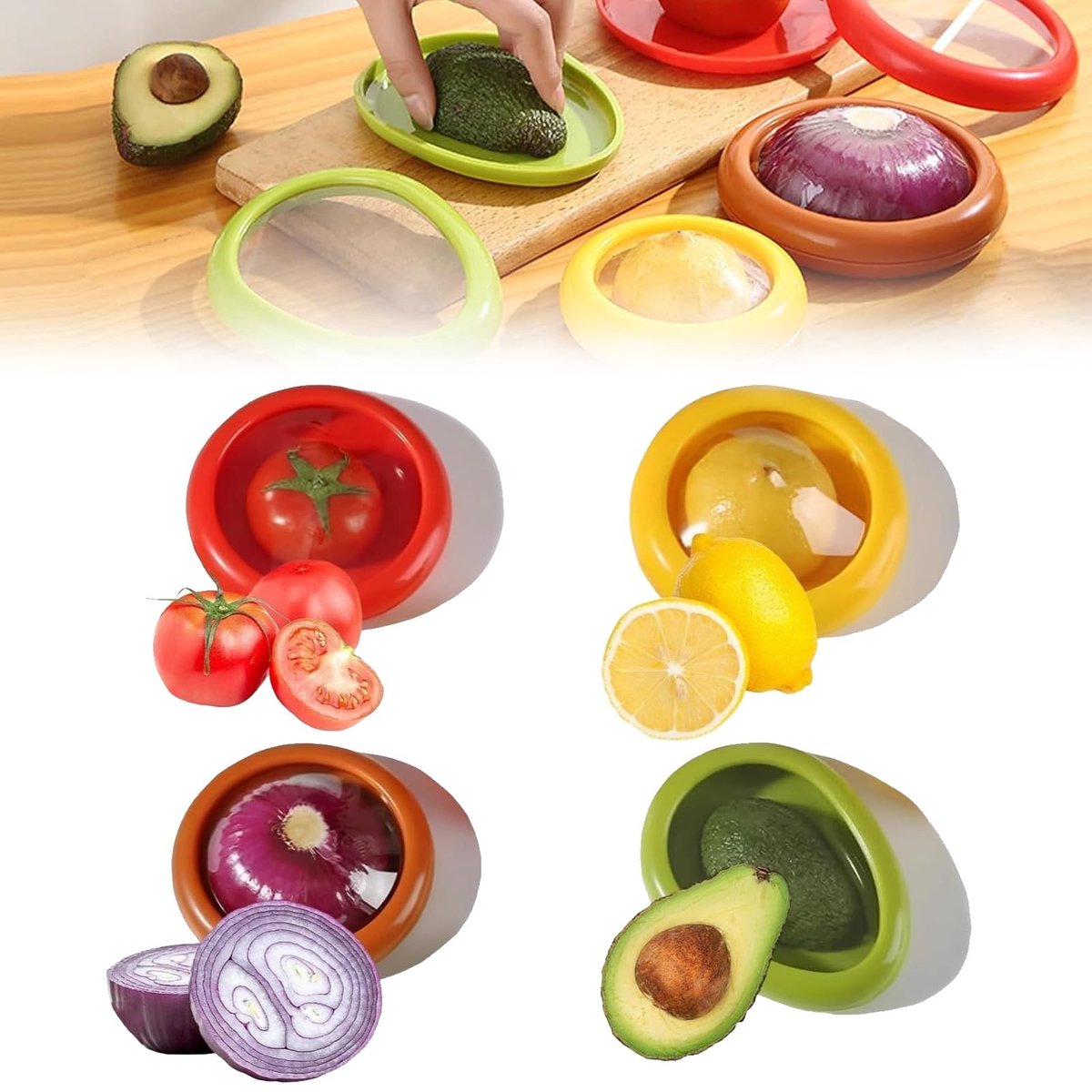 aladdien - Siliconen fruitopbergdoos - Herbruikbare fruit- en groentecontainers - Compact formaat - Luchtdichte opslag - Geschikt voor koelkast - 4 ..