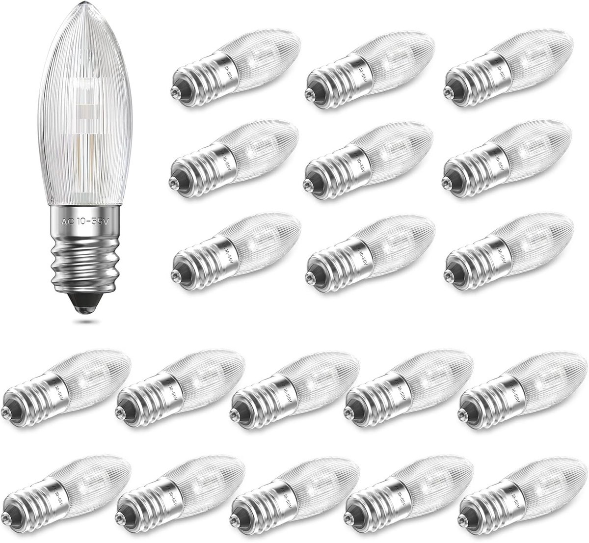 LED kaarslamp E10 pack 20 stuks warm wit 2200K 0.2W 10-55V