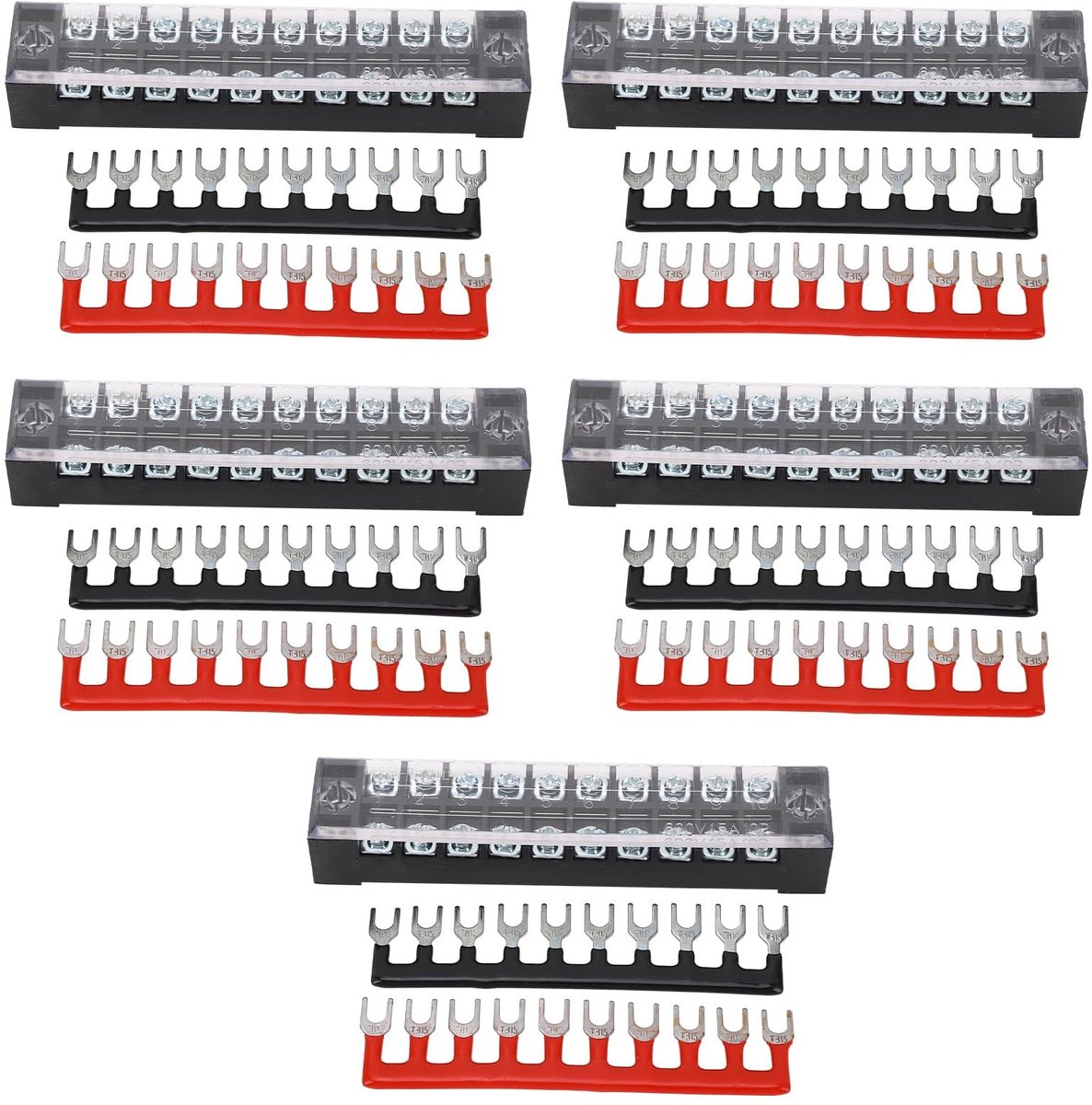 aladdien - Klemblok 10-posities - Aansluitstripset - Set van 5 - Dubbele rij schroef - Voor industrie en aardingsklemblokken - Hoogwaardig en betrou..