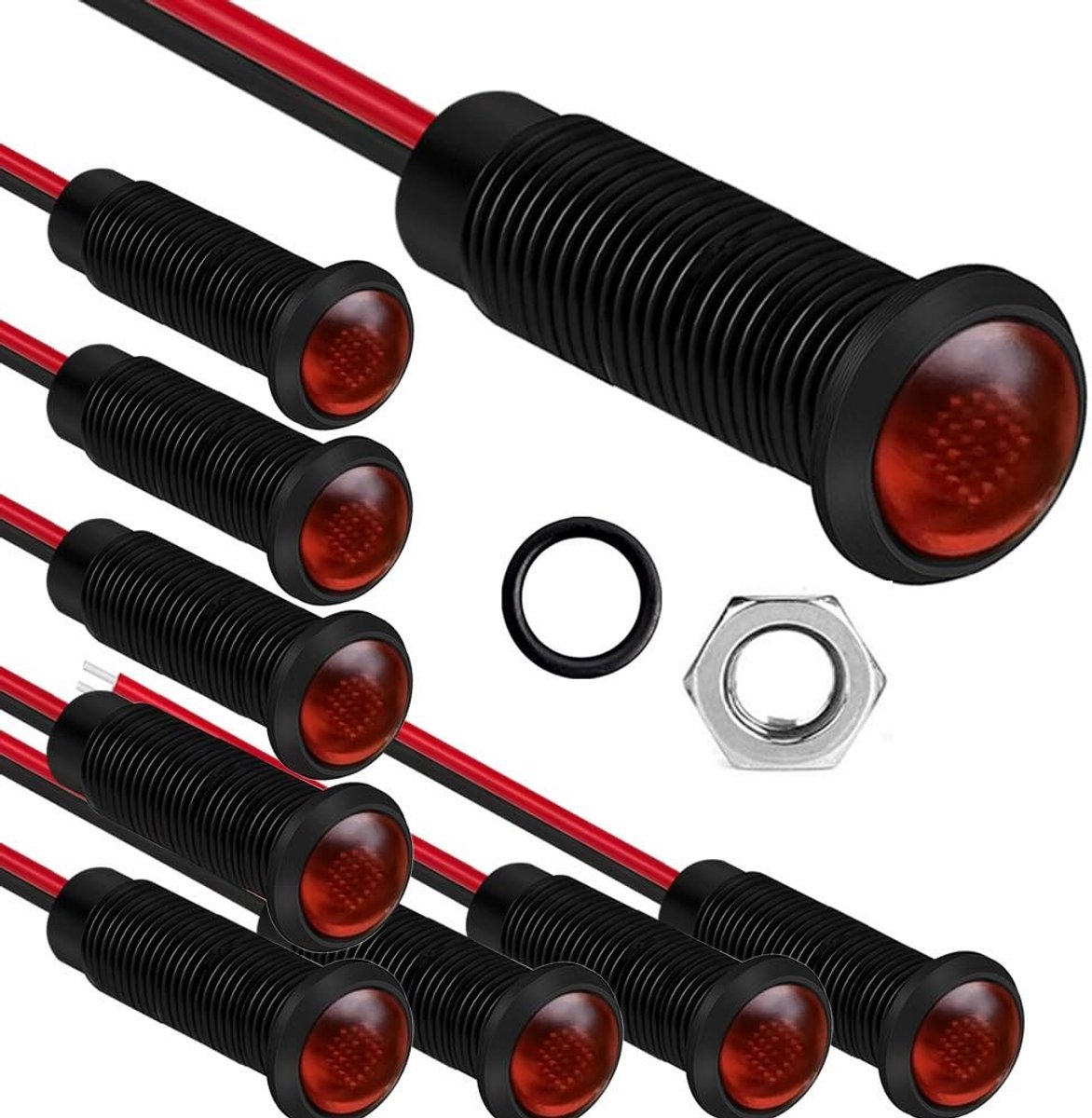 aladdien - Indicatielampje - LED Indicatorlamp - 10 stuks - Rood - 110-220V - Geschikt voor huishoudelijke apparatuur - 6 mm gat