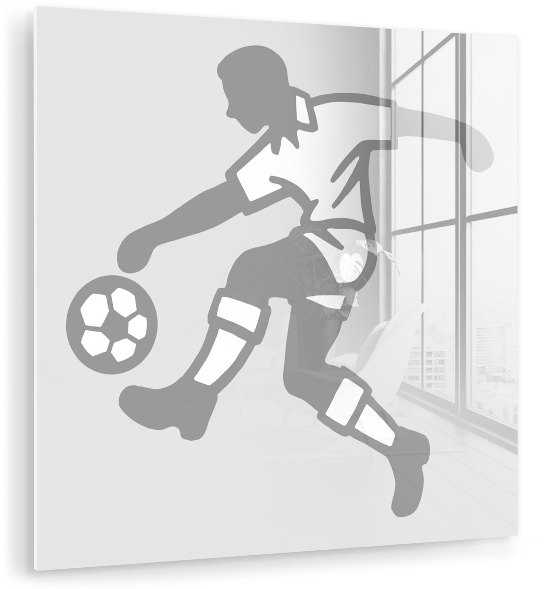 ® Glasschilderij 90x90 cm - Schilderij acrylglas - Een illustratie van een persoon die de voetbal aanneemt - Jongens - Meisjes - Kinderen - Foto op glas - Muurdecoratie woonkamer - Wanddecoratie slaapkamer - Schilderijen