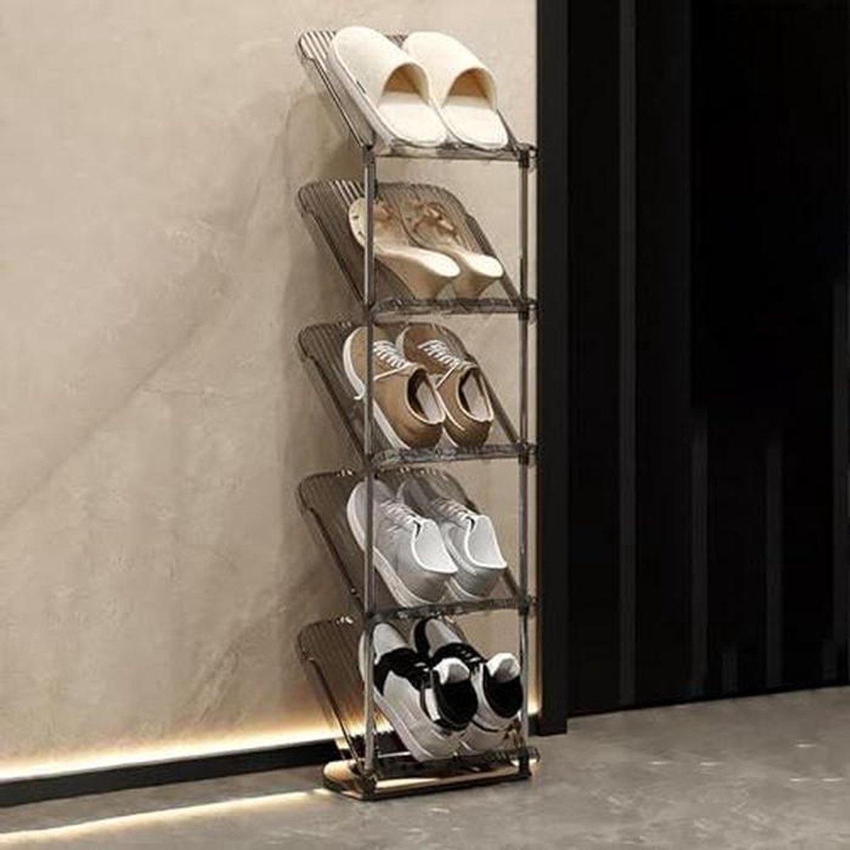 Schoenenrek Orga-ontwerp - Smal rek - Schoenen Opbergen - Verticale Opslag - Hoog - Grijs