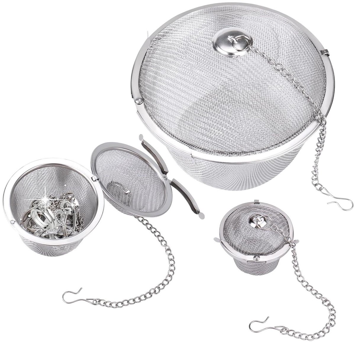 Reinigingsmandjes voor Kleine Onderdelen - Ultrasone Mandjes - Sieraden Reinigen - Veiligheidsclip - 3 Maten - Zilver