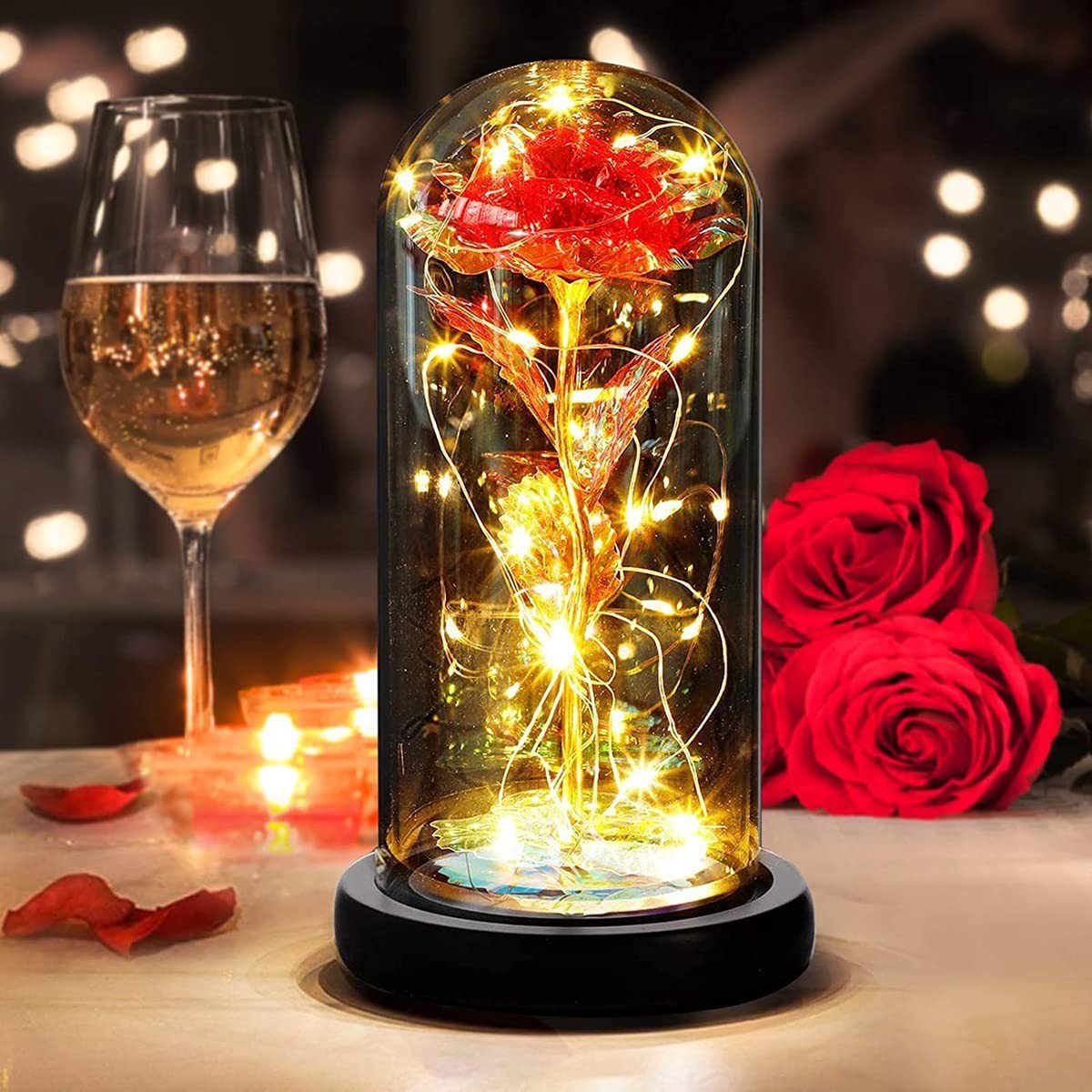 aladdien - Rozencadeau - Eeuwige Roos - Glazen Koepel - Gouden Roos - Decoratie - Cadeau voor Vrouw