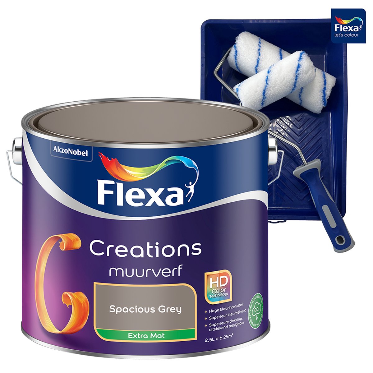 Voordeelpakket Flexa Creations-muurverf Extra Mat - Space Grey - 2.5L + Flexa Non Paint