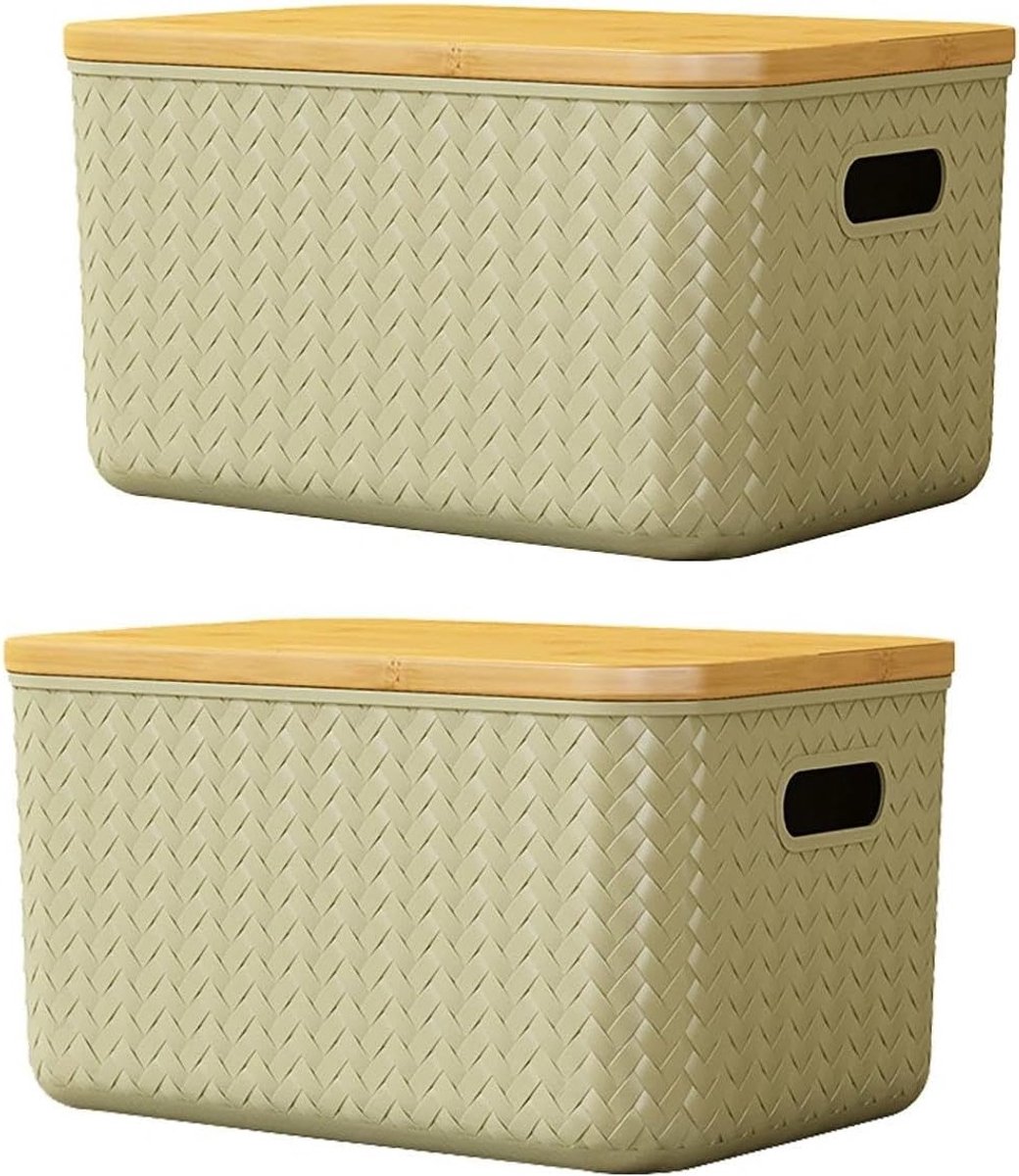 Stapelbare opbergdozen met deksel, 2 stuks, voor badkamer, kantoor en klaslokaal, met handgrepen (groen)