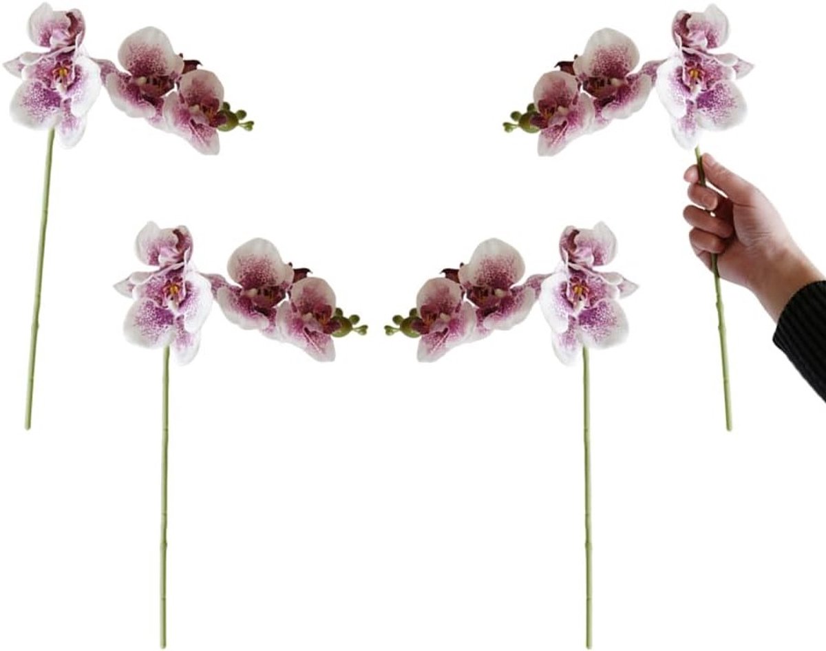 Allecta - Kunstbloemen Set van 4, Echte Aanraking, Latex Phalaenopsis Bloemen - 45 cm