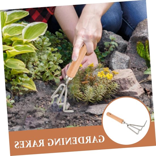 Driepuntige tuinhark voor het losmaken van aarde, ideaal voor tuinonderhoud en plantenverzorging — afbeelding 2