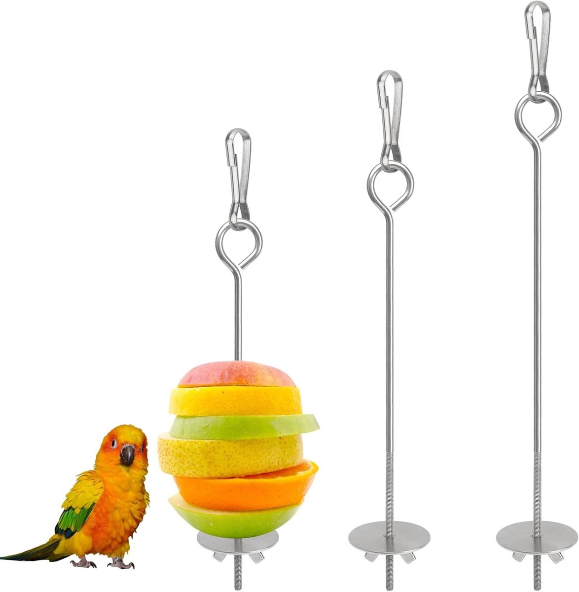 Roestvrijstalen Vogelspies Set van 3, Ideaal voor Kip, Groenten en Fruit, Voederhouder voor Papegaaien en Vogels, Perfecte Voederoplossing voor Huisdieren