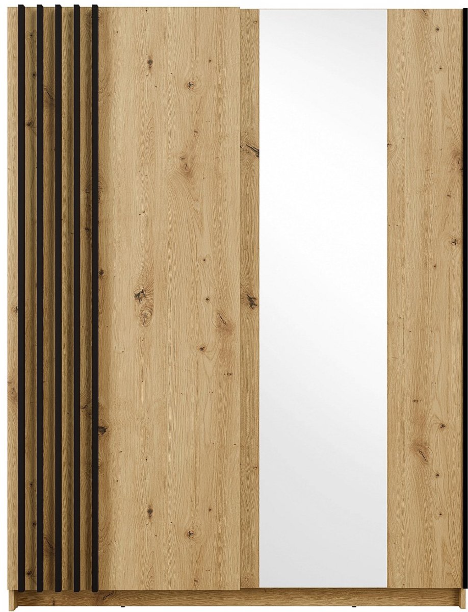 Vente-unique Kast met 2 schuifdeuren - Met spiegel - B150 cm - Kleur: Naturel en zwart - CALELA Natuurlijk licht