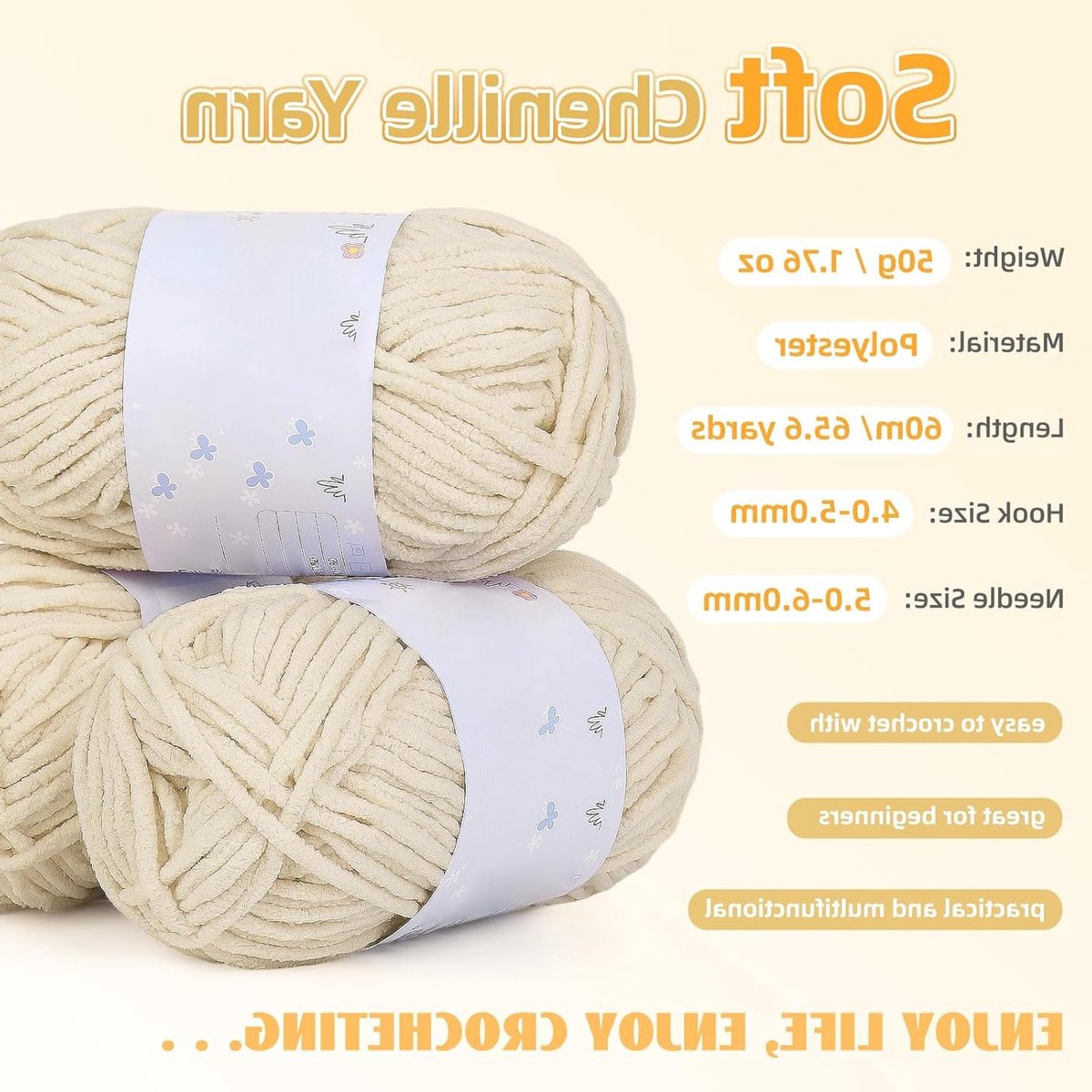 Chenille Wollen Deken, Haakset voor Beginners, Ideaal voor Creatieve Projecten en Warmte, Khaki