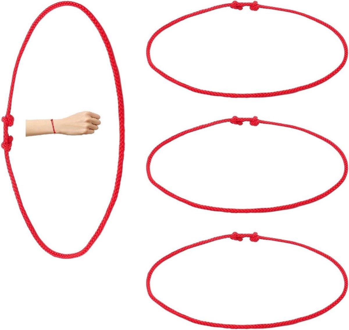 Set van 4 Rode Kabbala Armbanden - Verstelbare Rode Draad Armbanden voor Geluk en Bescherming - Perfect Cadeau voor Mannen, Vrouwen en Kinderen