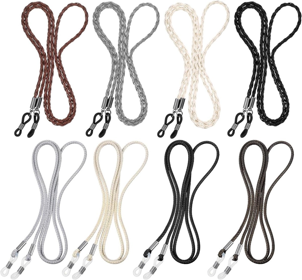 Set van 8 Verstelbare Leren Brillenbanden, Universele Brillenketting voor Dames en Heren, Gevlochten Brillenriem voor Comfort en Stijl
