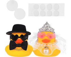 Set van 2 Knijpende Eendjes als Persoonlijk Trouwring Geschenk, Schattige Eendjes voor Bruid en Bruidegom met Hartbril en Accessoires, Uniek Trouwen Cadeau