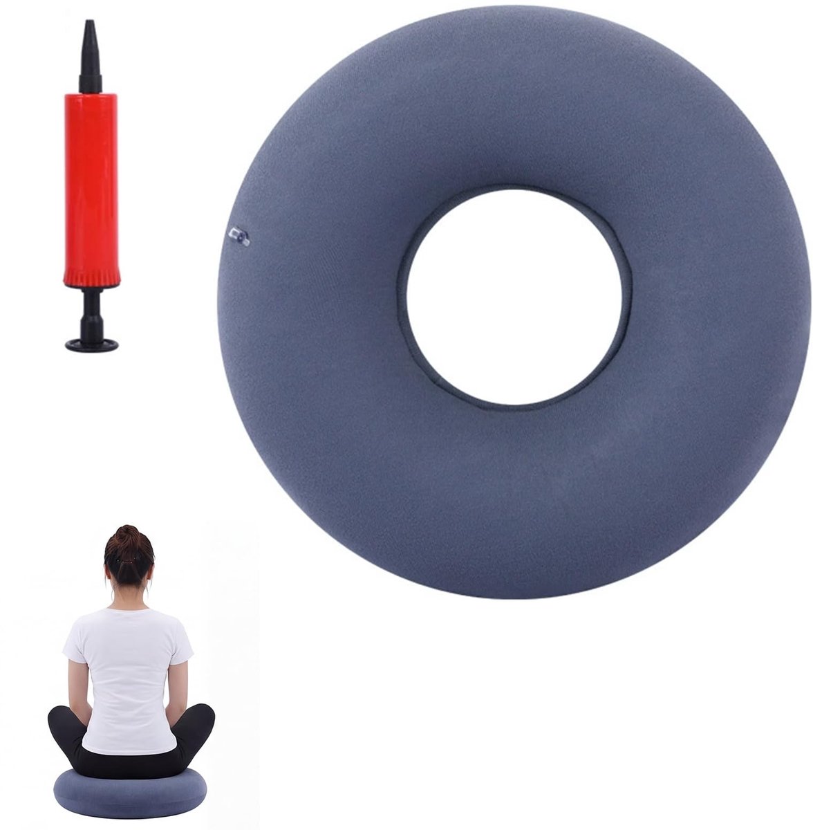 Allecto - Luchtgevulde Donut Kussen - Comfort en Coccyx Pijnverlichting - 34 cm - Ergonomisch en Stevig - Ideaal voor Thuis en Op Kantoor - Onderst...