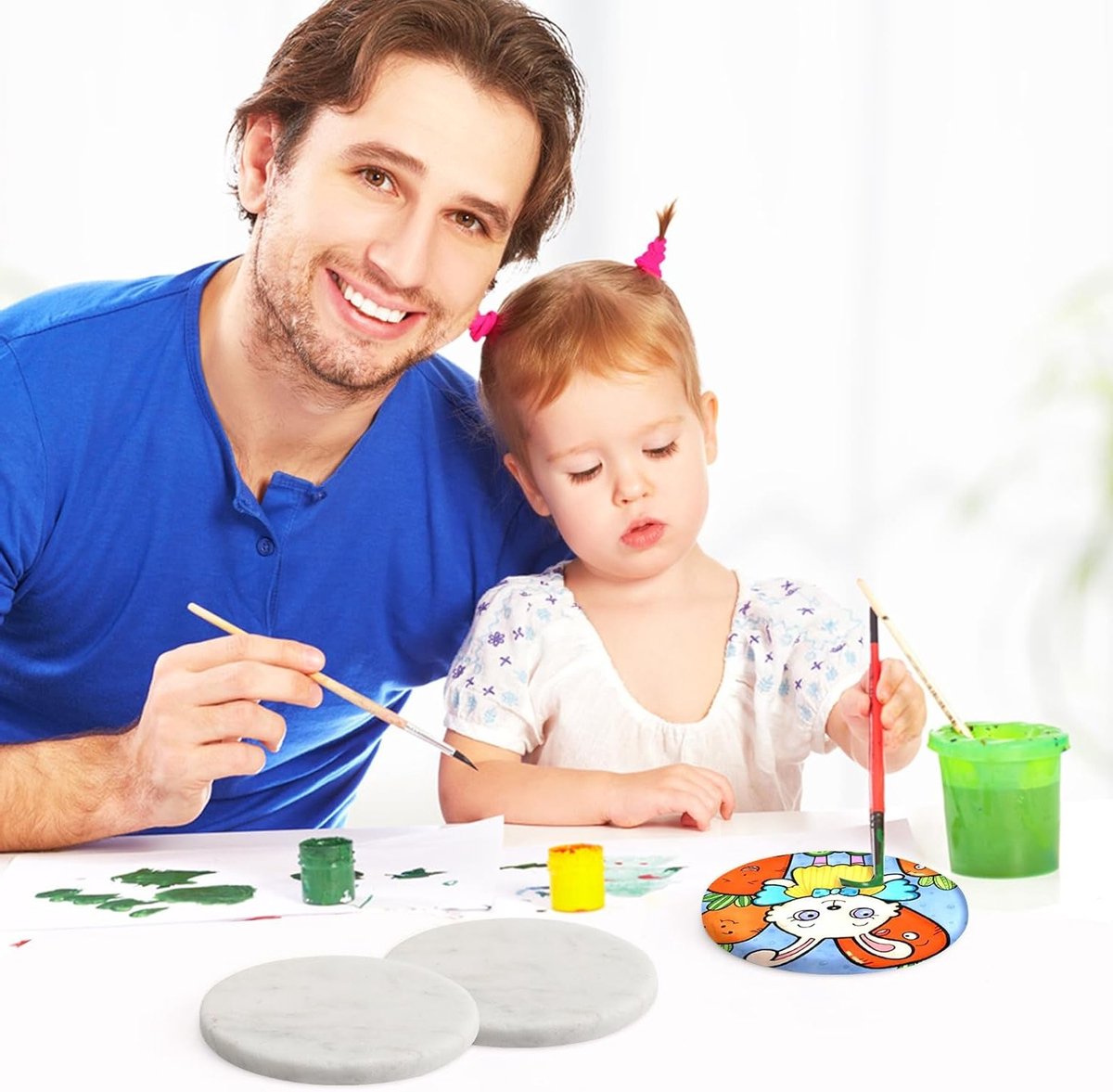 12 Stuks Platte Verfstenen voor Schilderen, Wit, Rond, Diameter 6.3 cm - Creatief Hobbymateriaal voor Kinderen en Volwassenen — cadeau in Hobby - foto 4
