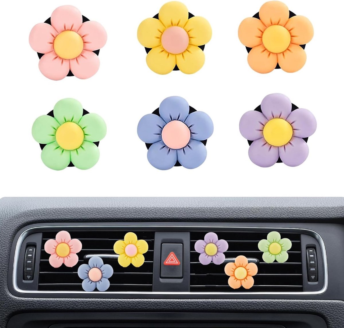 Zesdelige Geurset met Bloemvormige Auto Luchtverfrisser en Aromatherapie Diffuser voor Auto's en Interieurdecoratie