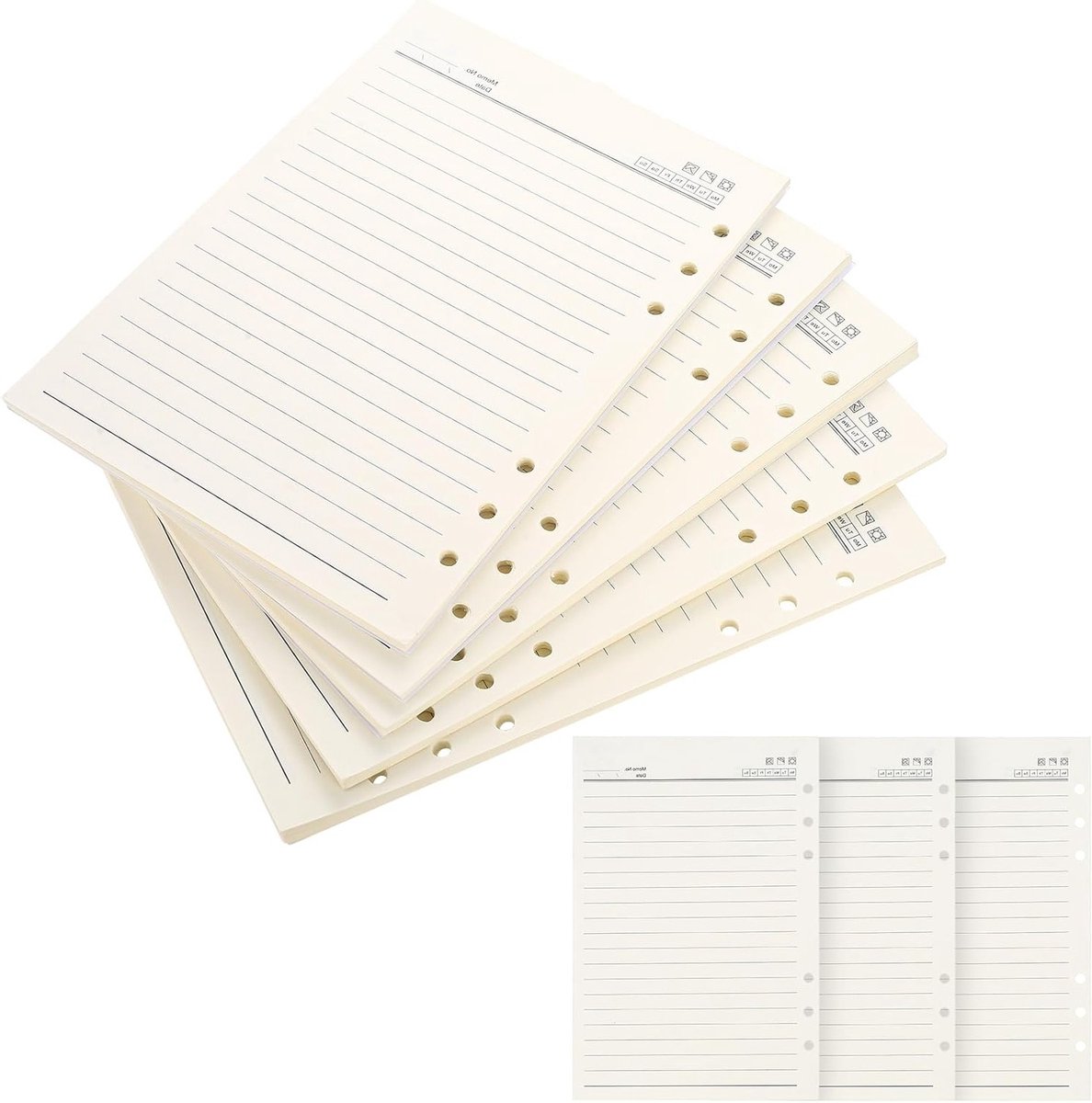 Lined paper A5, 200 vellen, 6 gaten, navullingen voor notitieboek, planner en journal, ideaal voor school en kantoor
