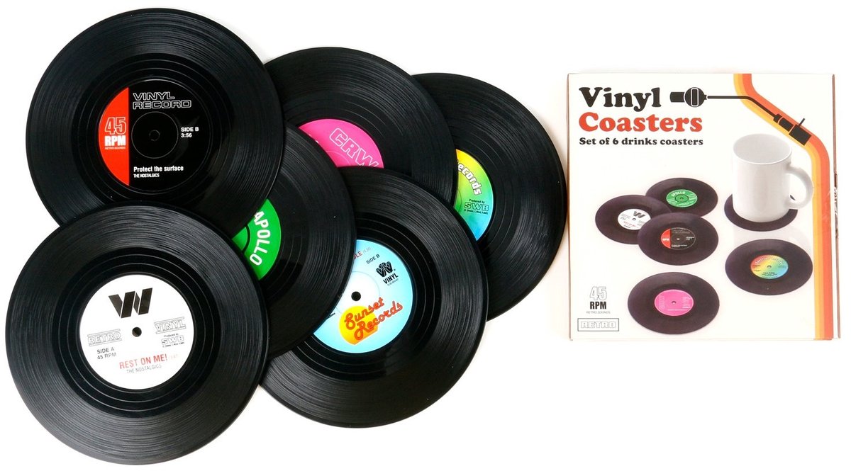 TRIXES Set van 6 Retro Vinyl Coasters - Bescherm je Meubels met Stijl