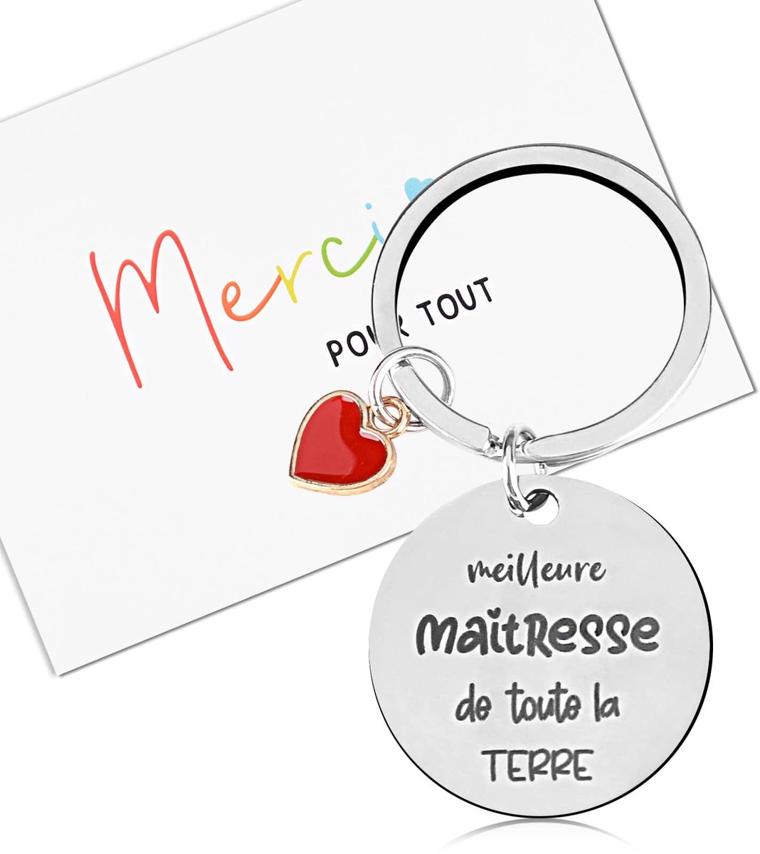Uniek cadeau voor Franse leerkrachten - Sleutelhanger met Merci kaart en envelop