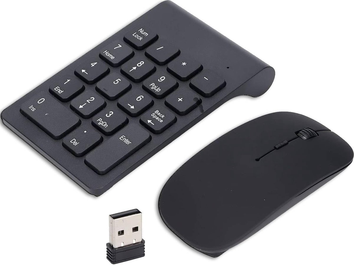 aladdien - Draadloos Toetsenbord en Muis - 2.4GHz Mini USB Numpad - Ideaal voor Laptop en PC - Compact en Draagbaar - Ergonomisch en Efficiënt - Ges..