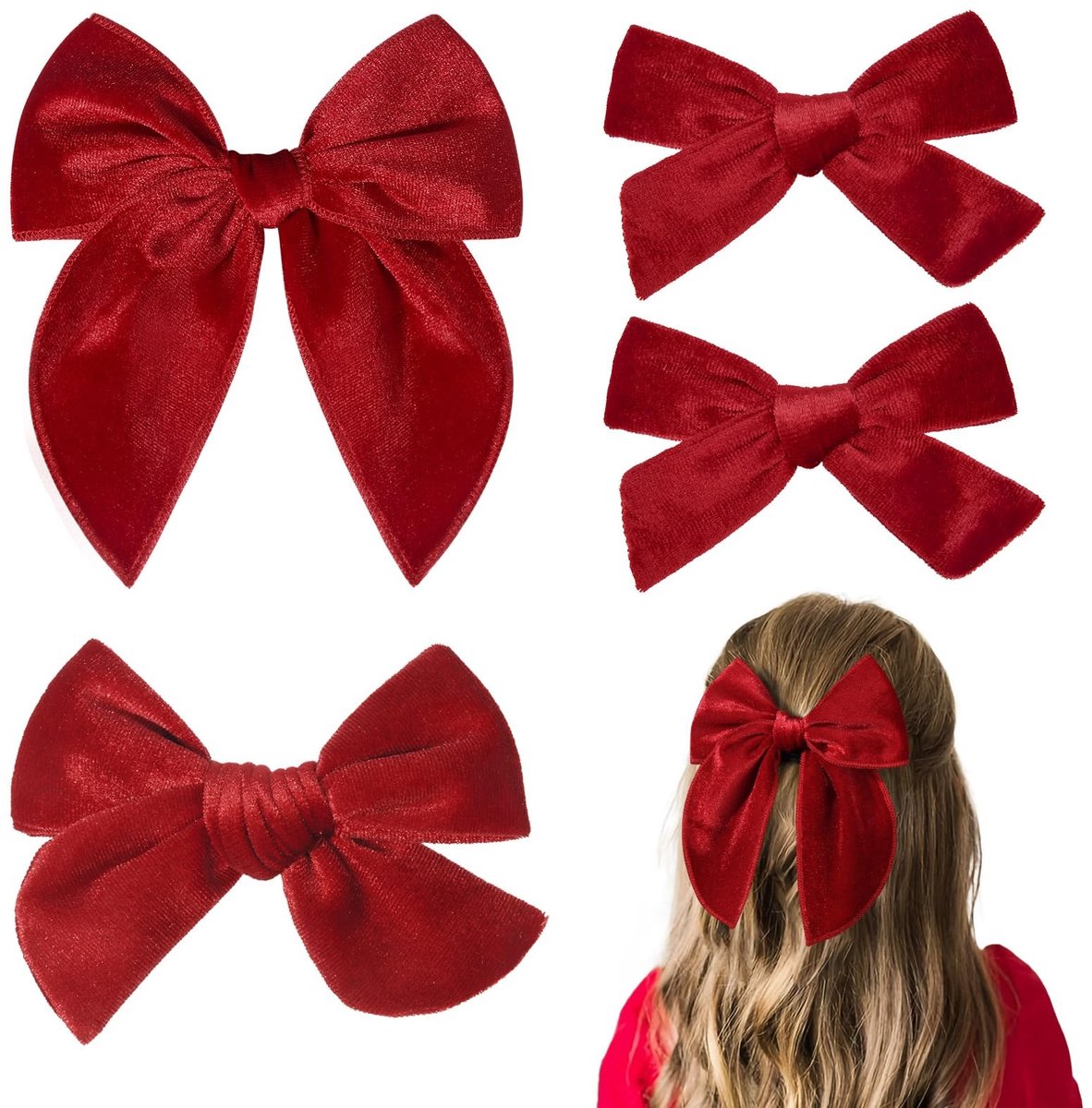 Allecto - Haaraccessoires - Elegante Haarspelden - Rood - Haarstrikken - Luxe Haarbanden - Perfect voor Meisjes - Set van 3 Stuks
