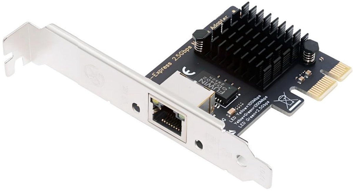 Allecto - PCIe X1 naar RJ45 Netwerk Adapter - 2.5G Gigabit Ethernet Connectiviteit - Voor PC en Server - Betrouwbare verbinding - Netwerkadapter