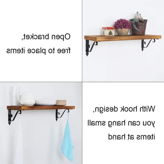 Set van 2 Vintage Driehoekige Planksteunen, Rechte Hoek Plankondersteuning, Decoratieve Wandplank Steunen voor Woonkamer en Keuken met Schroeven — afbeelding 4
