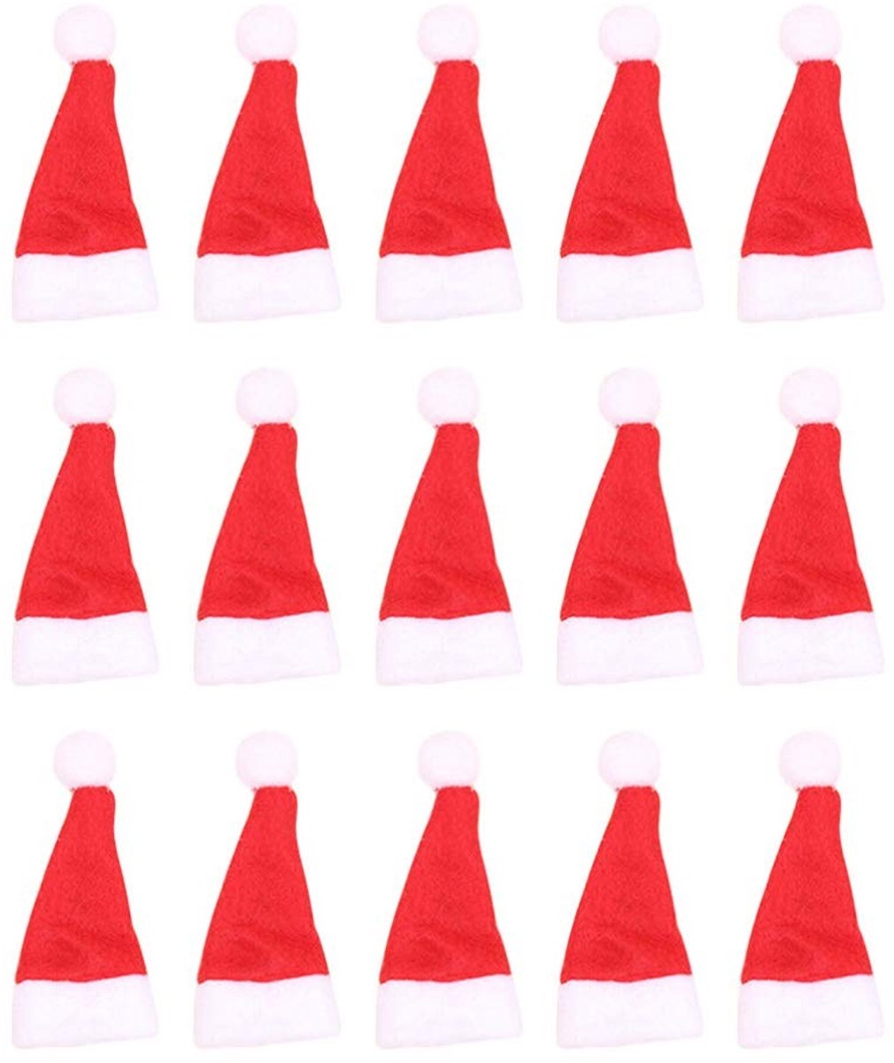 Allecto - Mini Kerstmutsen - Kerstdecoraties - Feestelijk - Set van 50 - Versieringen voor Tafel en Flessen - Geschikt voor Kerstfeest - Felt
