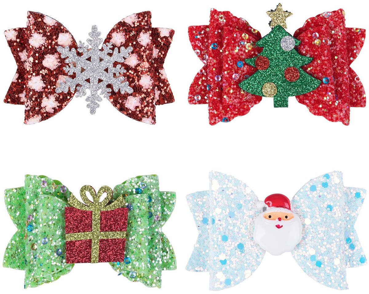 ONF3 - 4 stuks kersthaarspelden - Haaraccessoires voor meisjes - Glitter en stijlvol - Geschikt voor kerstfeest - Comfortabel en stevig - Perfec...