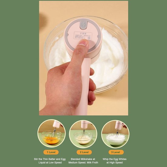 ONF3 - Elektrische handmixer - Staafmixer met garde - Oplaadbaar en gebruiksvriendelijk - Roze - Vaatwasserbestendig - Perfect voor dagelijks ge... — afbeelding 5