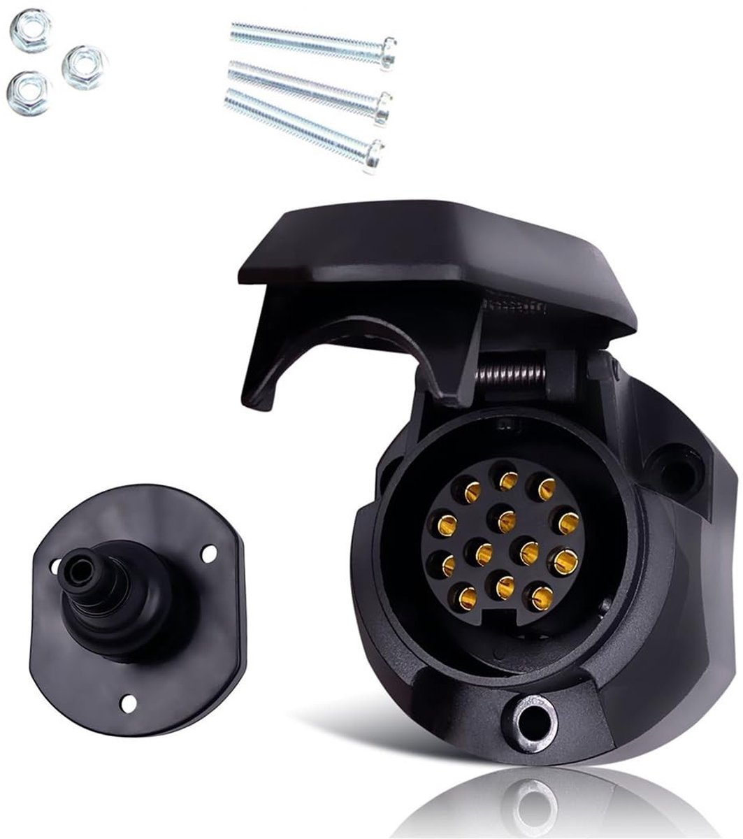 aladdien - 13-polige aanhangercontactdoos - Waterdicht - Zwart - 12V/24V - Geschikt voor aanhangers, vrachtwagens en caravans