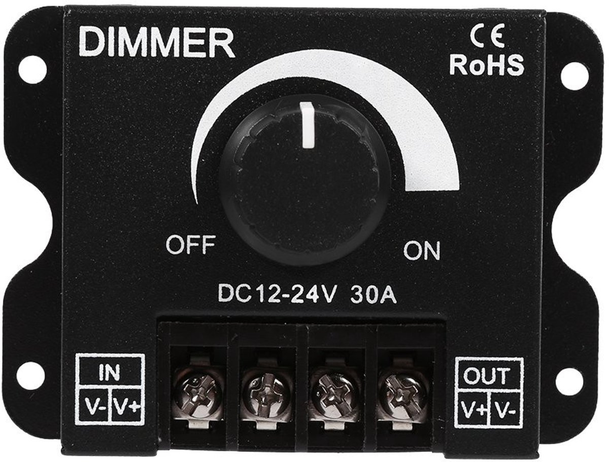 Allecto - Led Schakelaar Dimmer - Dimmer Controller - Verstelbare Helderheid Lichtschakelaar - 12v-24v - Voor Led Strip Licht - 30a